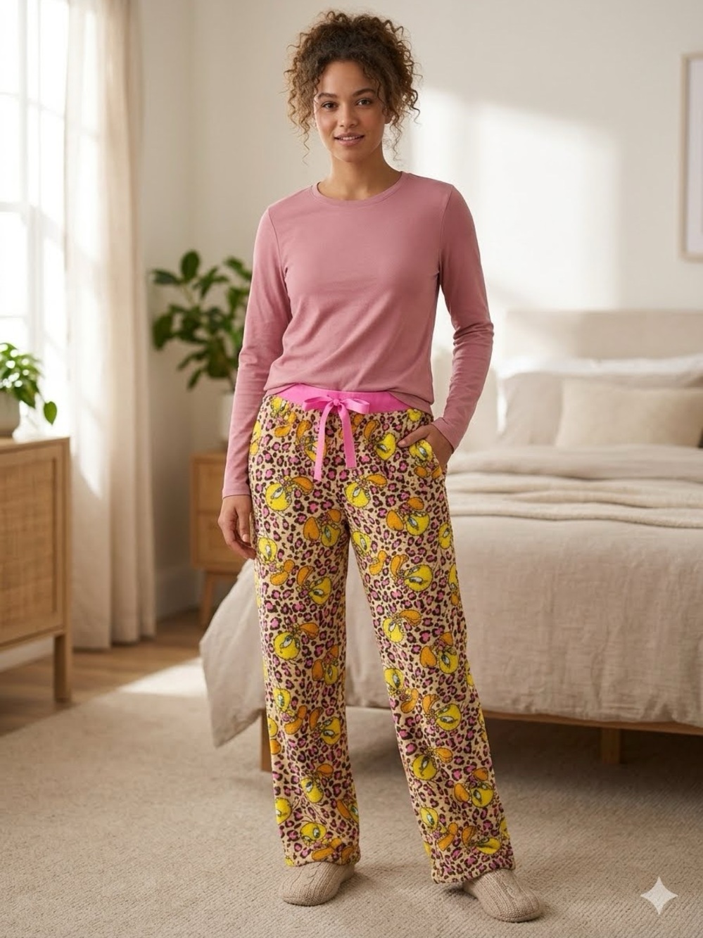 Bird Pink Leopard-Print Fleece Pajama Pants for Kids